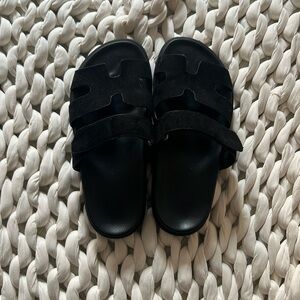 “H” Suede-like Slides, size 8-8.5